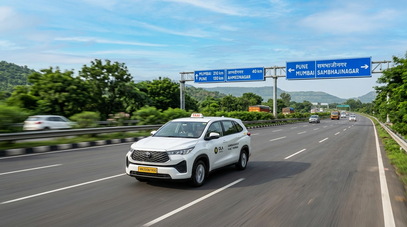 One-way intercity cab traveling along Maharashtra expressway