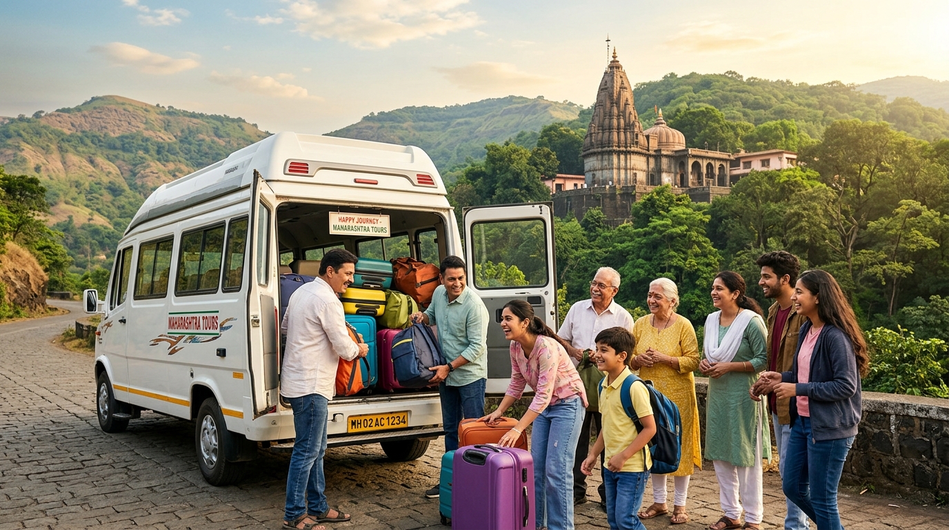 Happy travelers and family embarking on a Maharashtra tour package